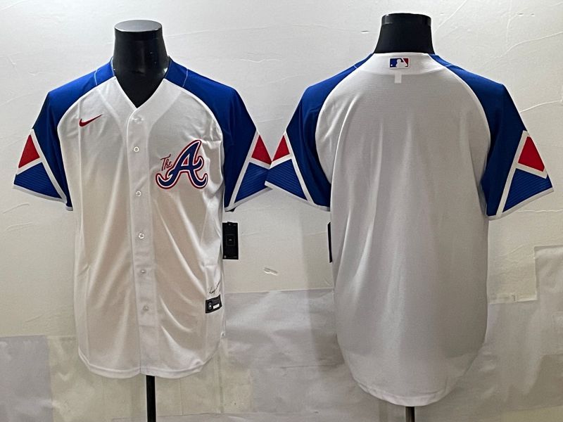 Men 2025 Atlanta Braves Blank White blue City Edition Nike MLB Jersey style 1